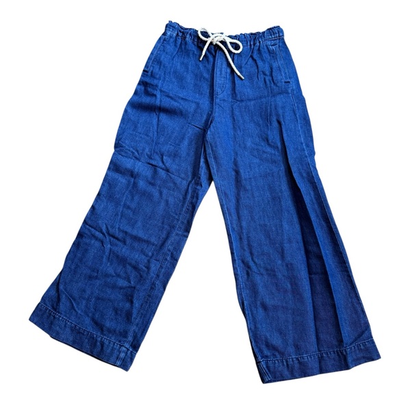 LOFT Wide Leg JEANS Sz Med Elastic Pull On Drawstring Denim Baggy Cotton Linen - Picture 2 of 7